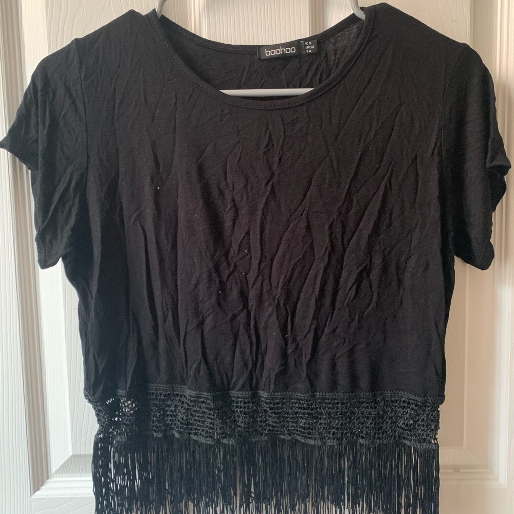 Black crop top with fringe